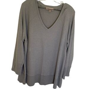Philosophy Woman Light Gray V-Neck Soft Waffle Knit Long Slv. Shirt. Sz 2X